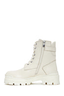 Women's Beige Leather Thick Soled Boots | Derimod