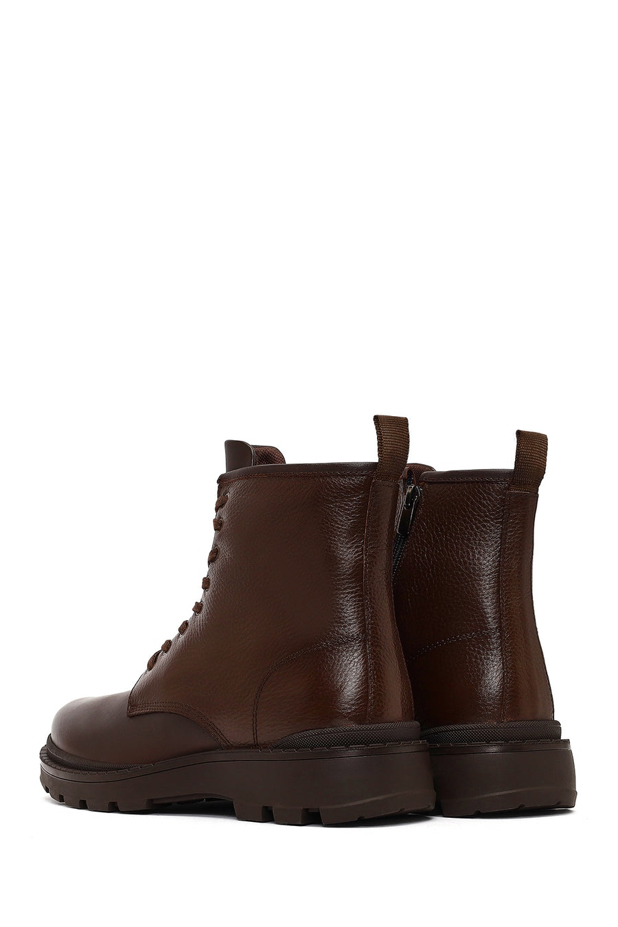 Men's Brown Lace-Up Zipper Leather Casual Boot