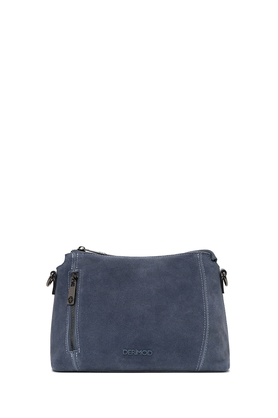 Woman Blue Long-Strap Suede Crossbody Bag