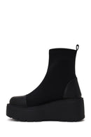 Woman Black Thick-Soled Fabric Boots | Derimod