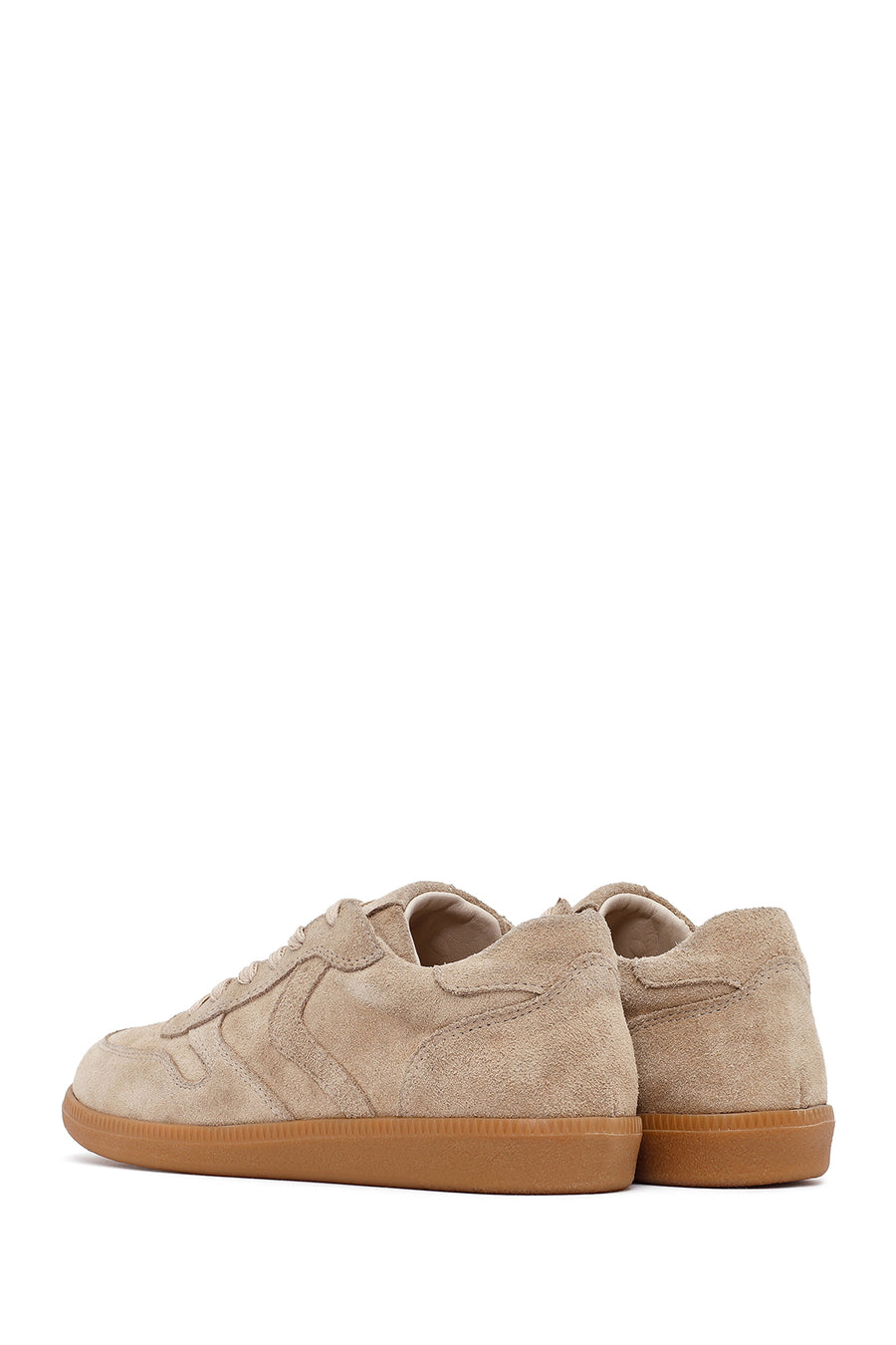 Woman Camel Laced Suede Leather Sneakers