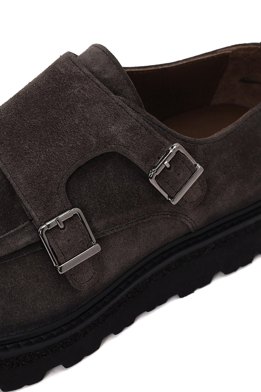 Male Anthracite Double Buckle Thick Sole Suede Leather Casual Shoes
