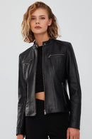 Marlyn Women's Black Short Leather Jacket | Derimod