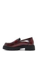 Women's Burgundy Thick-Soled Leather Loafer | Derimod