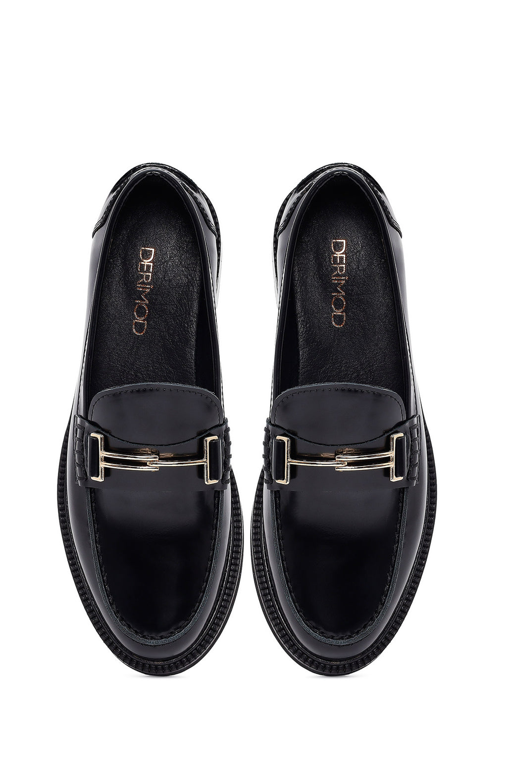 Kadın Siyah Tokalı Deri Maskülen Loafer