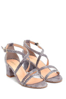 Women's Leather Snakeskin Detailed Heeled Sandals | Derimod