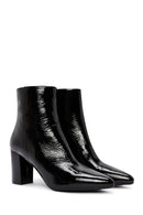 Derimod Gritti Women's Black Zippered Thick Heeled Patent Leather Boots | Derimod