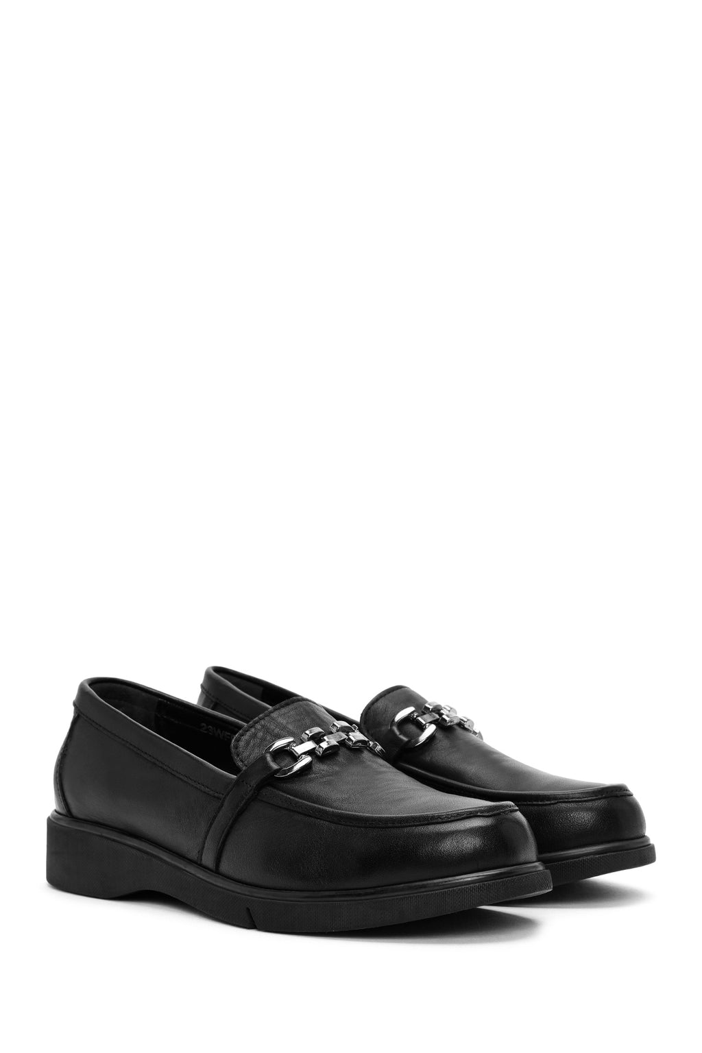 Kadın Siyah Tokalı Deri Comfort Loafer