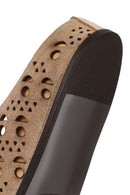 Women's Beige Patterned Suede Leather Slippers | Derimod