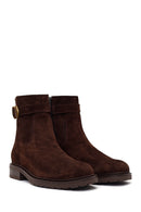 Woman Brown Zip Closure Buckled Suede Leather Boots | Derimod