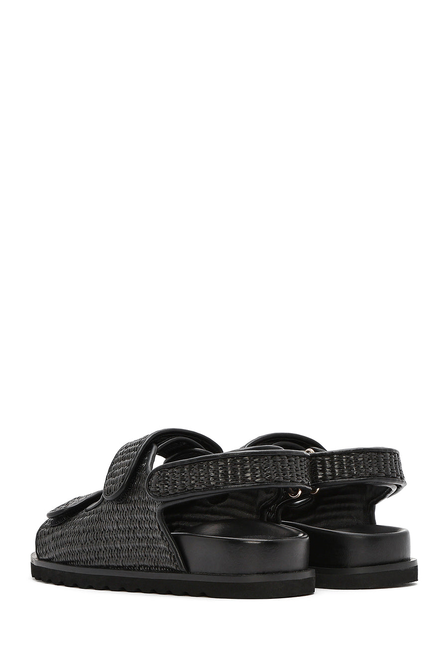 Women's Black Strappy Straw Sandals