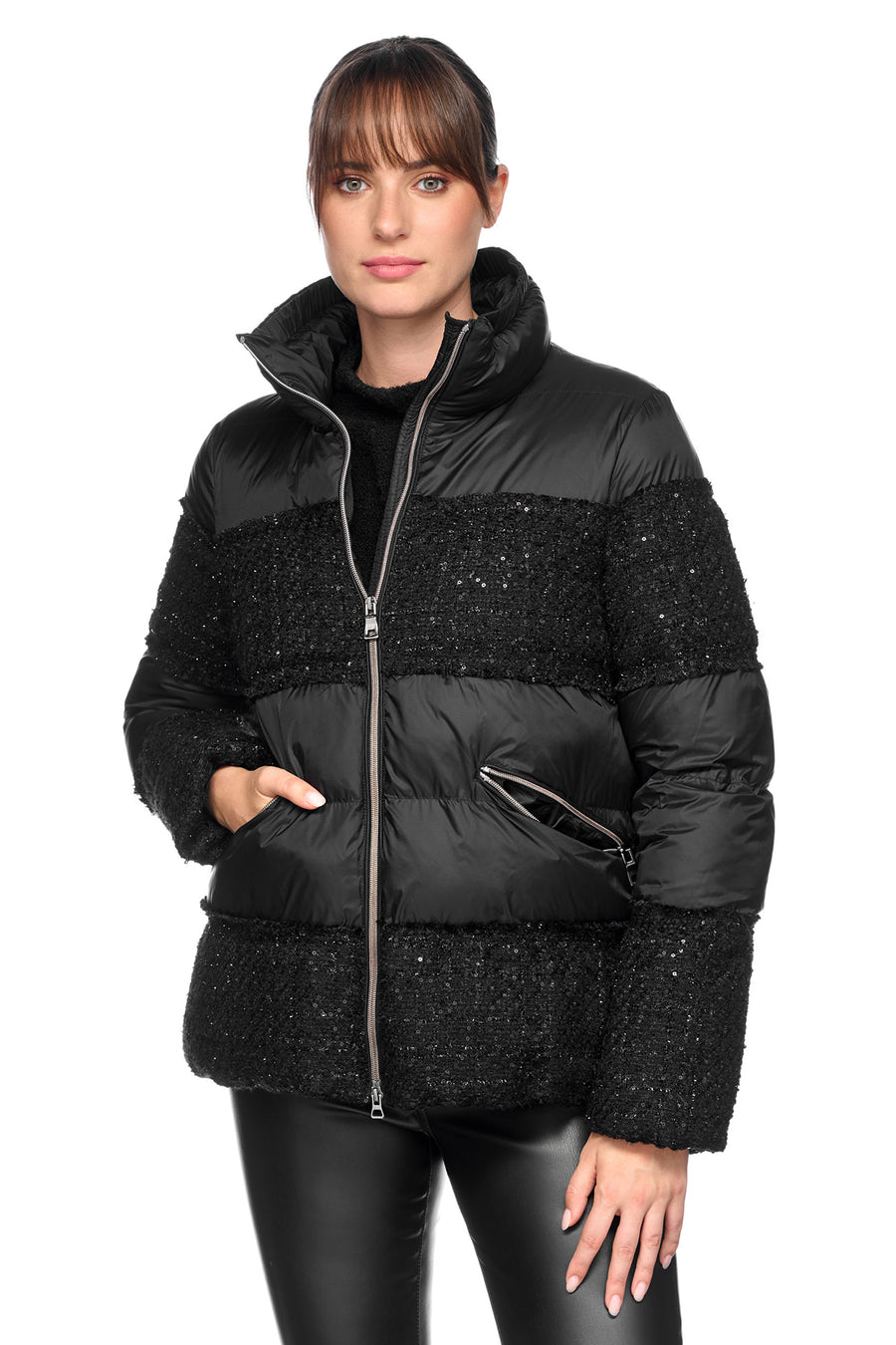 Geox Women's Black Manilva Sequin Detailed Coat