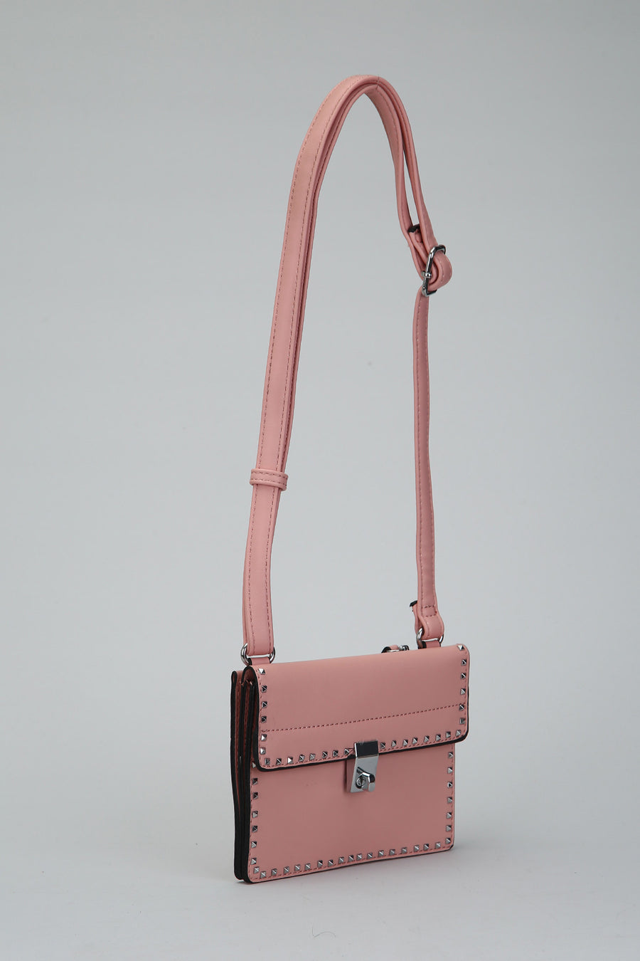 Pink Women's Crossbody Bag with Staple Detail