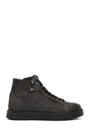 Men's Gray Double Zipper Thick Sole Nubuck Leather Sports Boots | Derimod