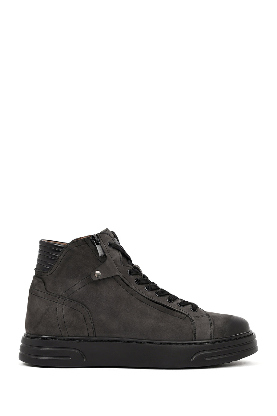 Men's Gray Double Zipper Thick Sole Nubuck Leather Sports Boots 25WFD6051V3 | Derimod