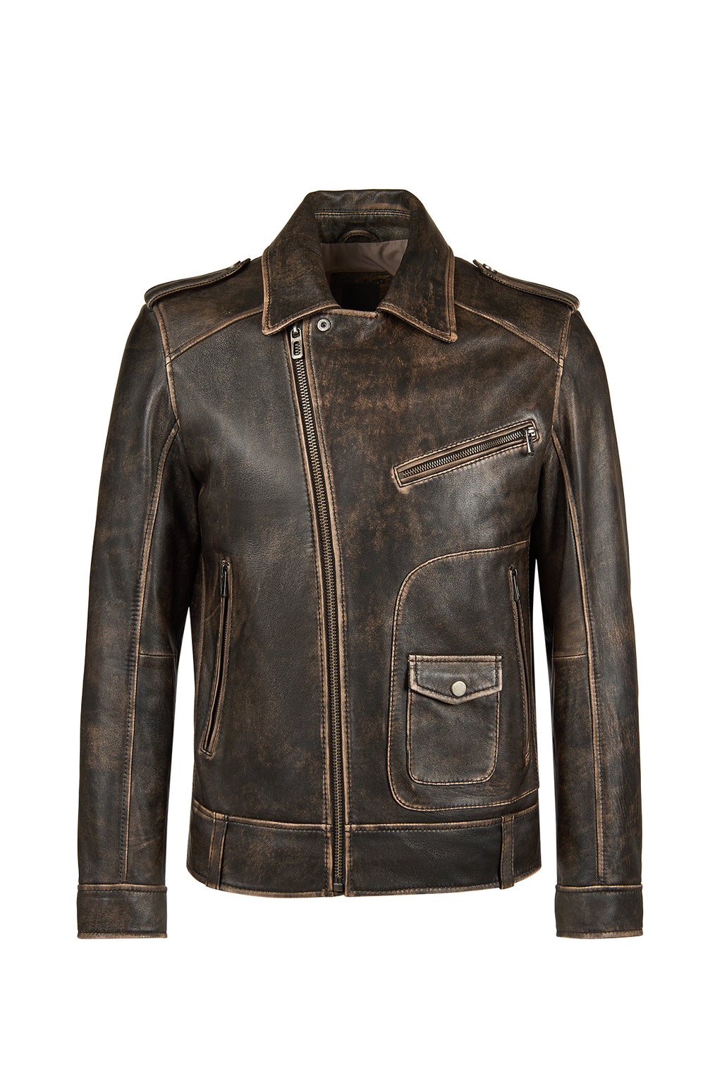Carter Erkek Kahverengi Biker Deri Mont