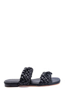 Women's Black Braided Flat Slippers | Derimod