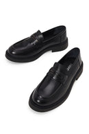 Woman Black Thick-Soled Leather Loafer | Derimod