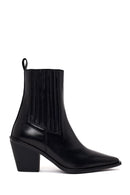 Woman Black Chunky-Heeled Leather Chelsea Boots | Derimod