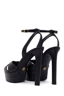 Woman Black Ankle-Strap Buckled Platform High Thick-Heel Leather Sandal | Derimod