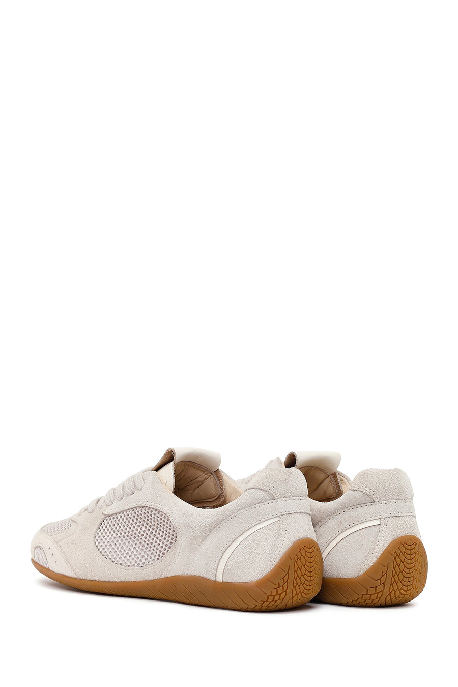 Woman Beige Lace-Up Suede Leather Sneaker