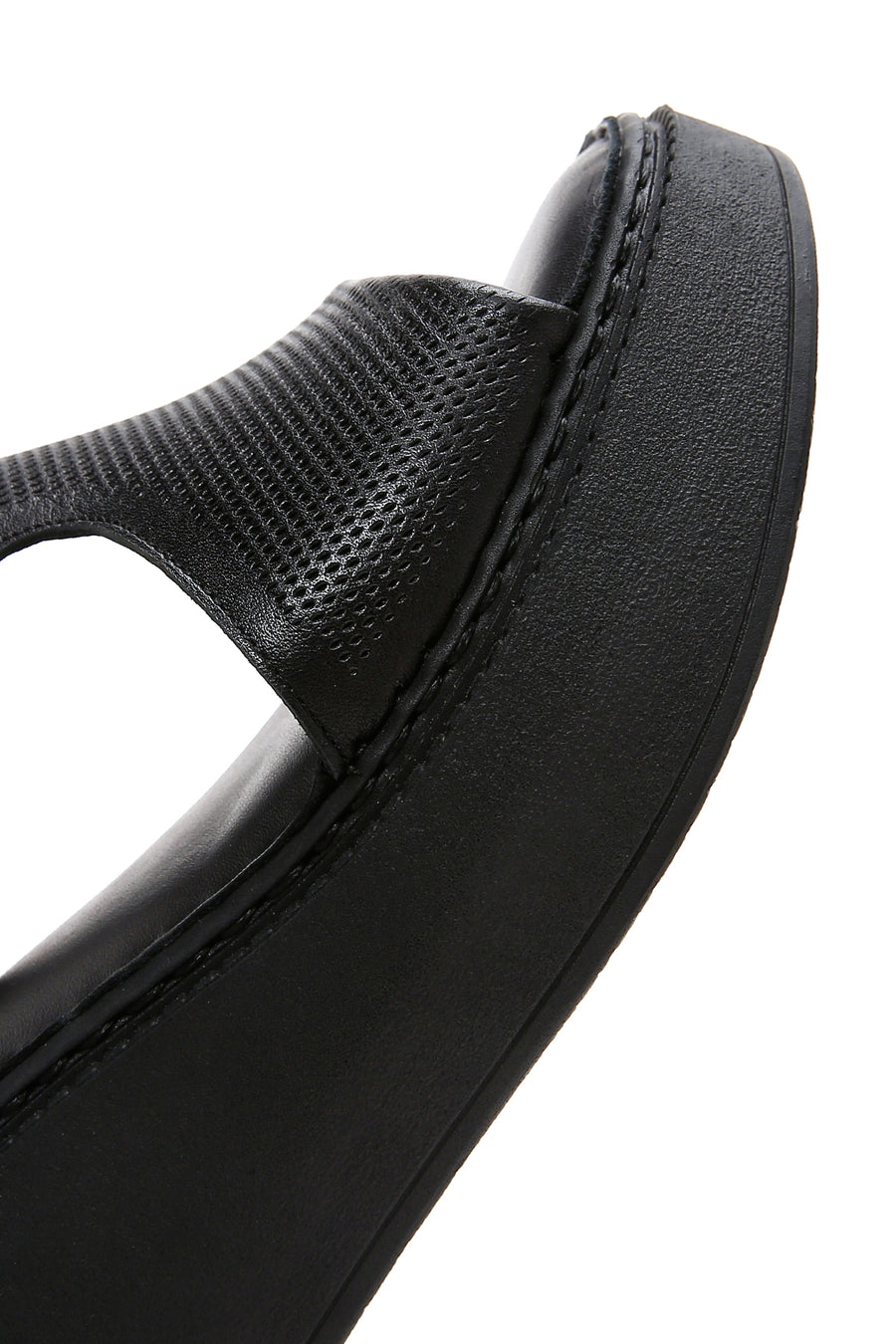Women's Black Ankle Strap Wedge Heeled Leather Comfort Sandals
