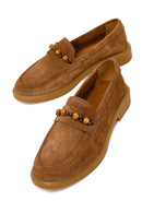 Woman Tan Beaded Suede Loafer | Derimod