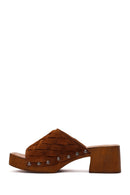 Woman Taba Short Thick-Heeled Suede Slipper | Derimod