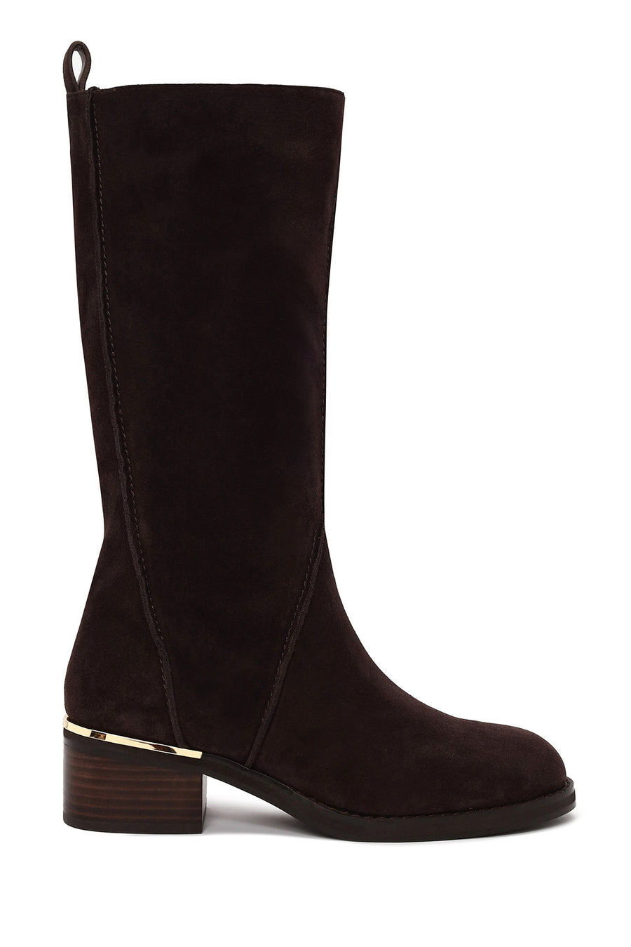 Woman Brown Short Thick-Heeled Suede Boots WF528004DS | Derimod