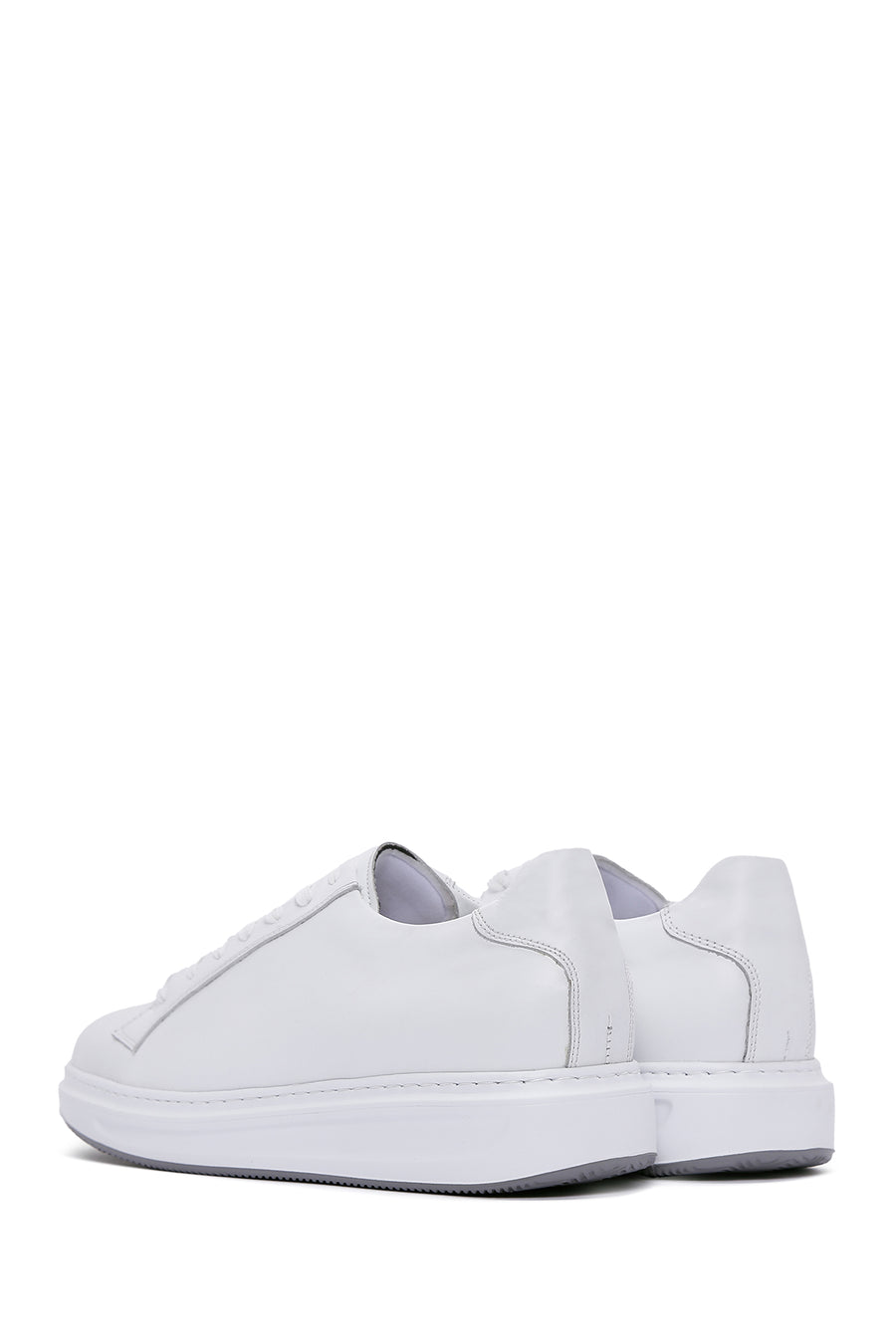 Men's White Leather Thick Soled Sneaker
