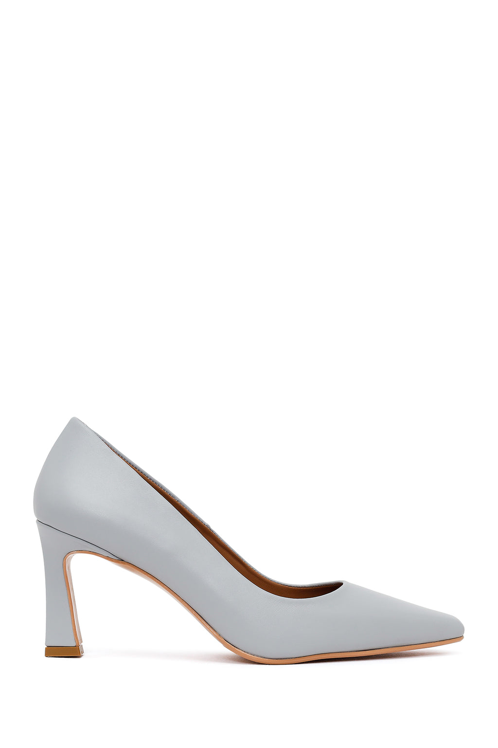 Kadın Açık Mavi Kalın Topuklu Deri Stiletto