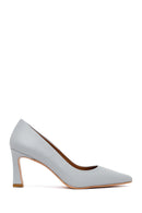 Woman Light Blue Thick-Heeled Leather Stiletto | Derimod