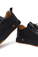 Erkek Siyah Bağcıklı Baskılı Deri Sneaker | Derimod
