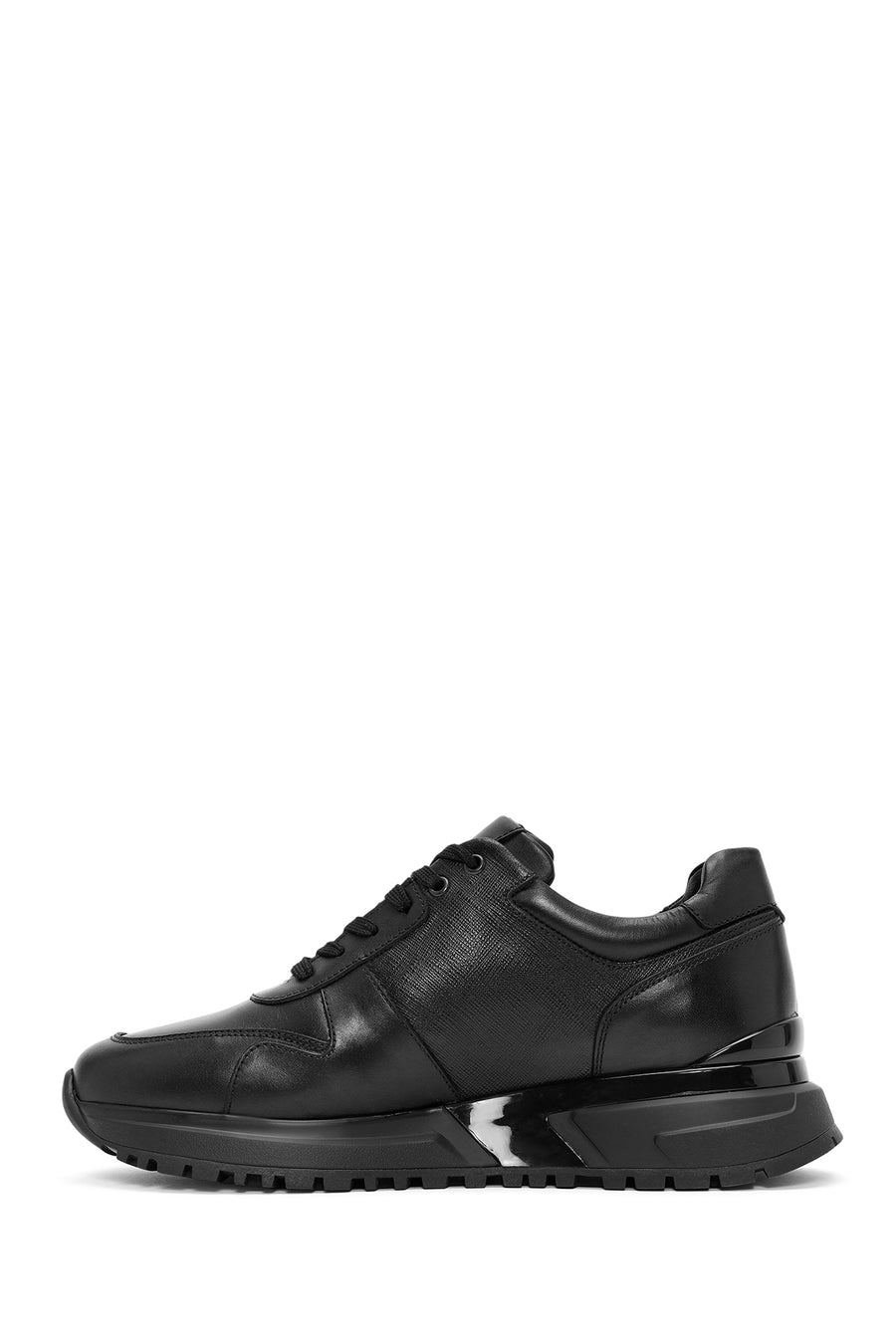 
Men's Black Lace-Up Thick Sole Leather Sneaker
