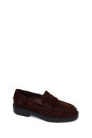 Woman Brown Suede Masculine Loafer | Derimod