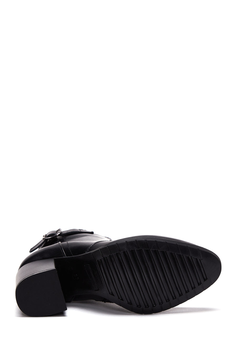 Women's Black Leather Zippered Heeled Boots