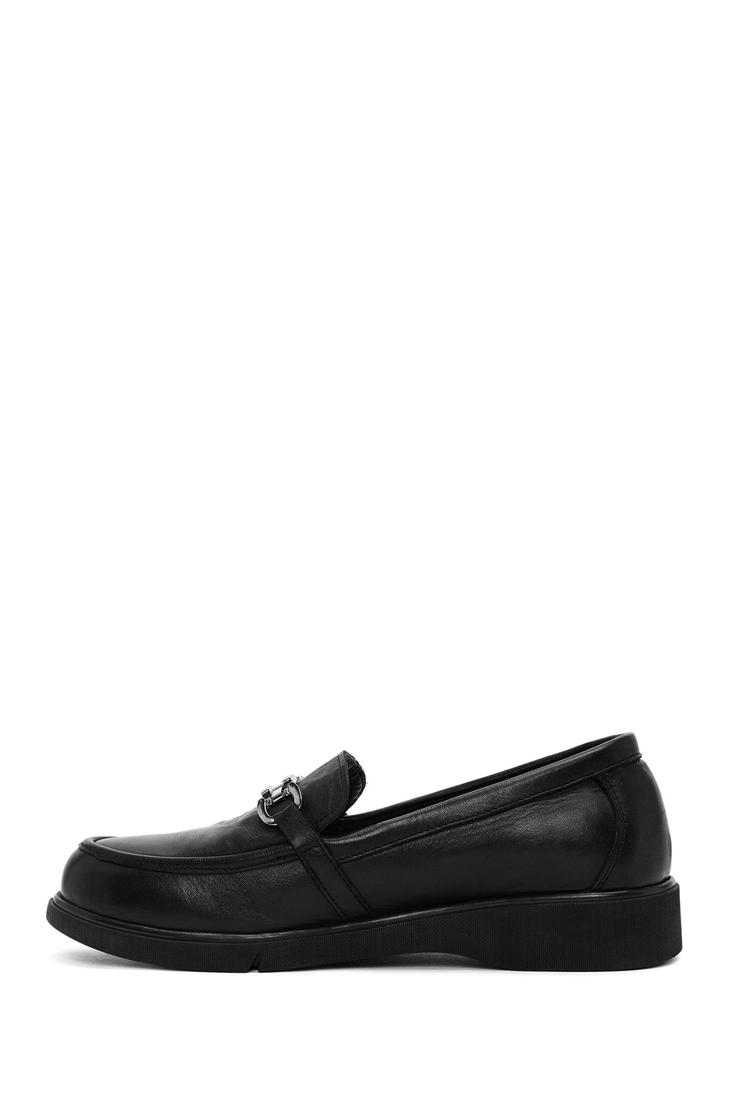 Kadın Siyah Tokalı Deri Comfort Loafer