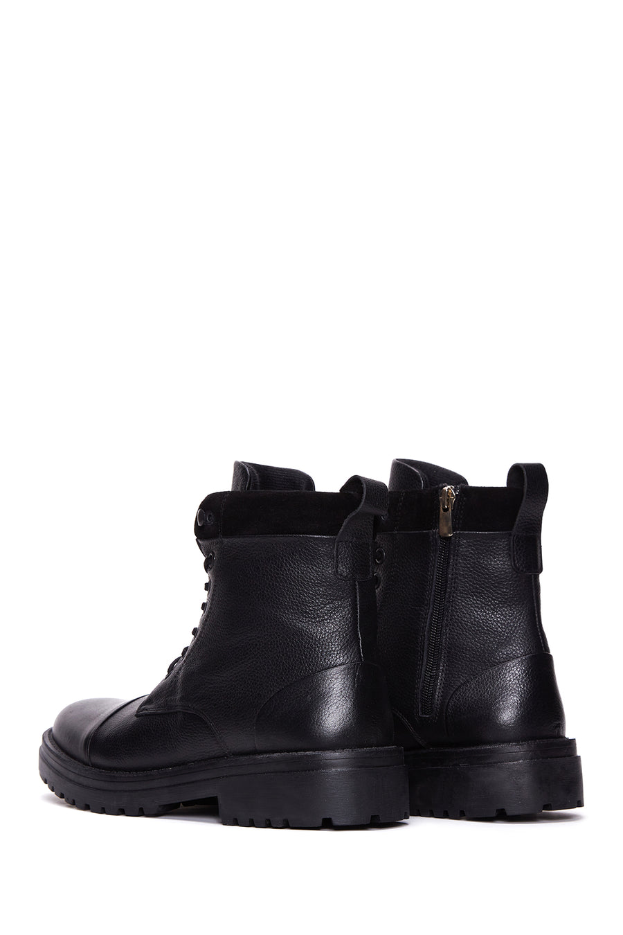 Men's Black Leather Zippered Casual Boots