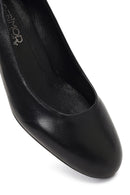 Derimod Flex Women Black Thick Heeled Leather Shoe | Derimod