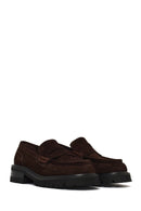 Women's Brown Thick-Soled Suede Leather Loafer | Derimod