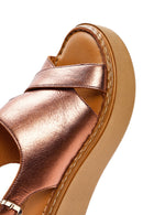 Women's Bronze Thick Soled Metallic Leather Comfort Sandals | Derimod