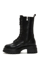 Women's Black Leather Thick Soled Boots Flat Boots | Derimod