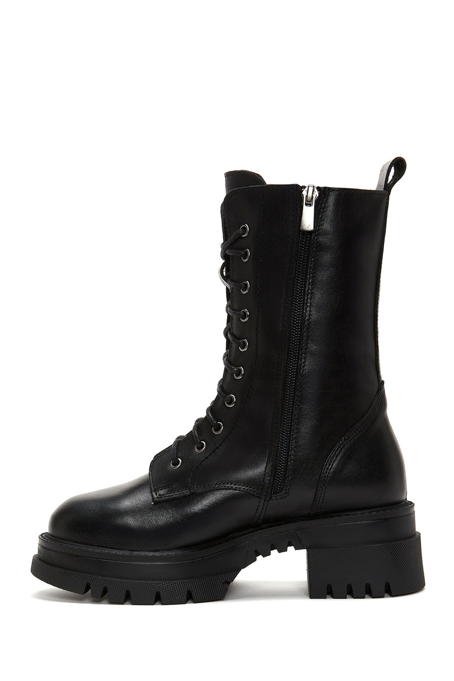 Women's Black Leather Thick Soled Boots Flat Boots