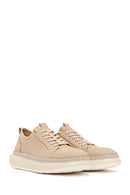 Men's Beige Lace-Up Thick-Sole Leather Sneaker | Derimod