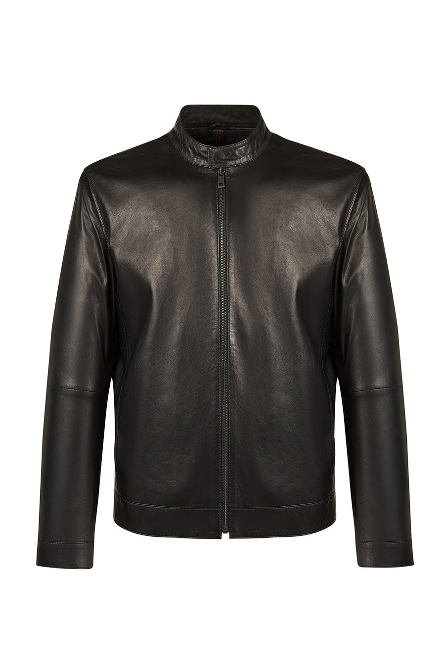 Mane Male Black Mandarin Collar Leather Jacket