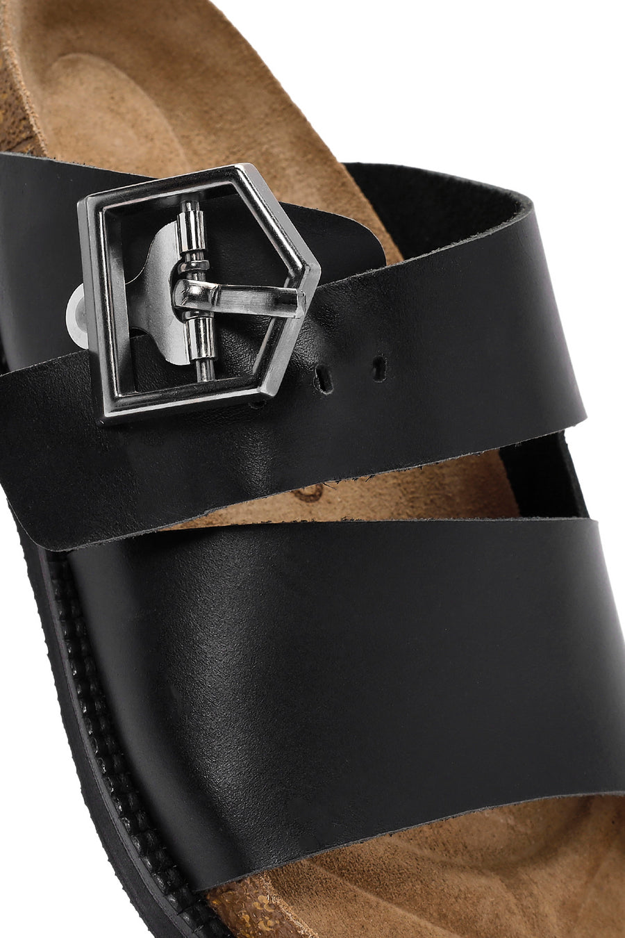 Women's Black Buckle Leather Slippers