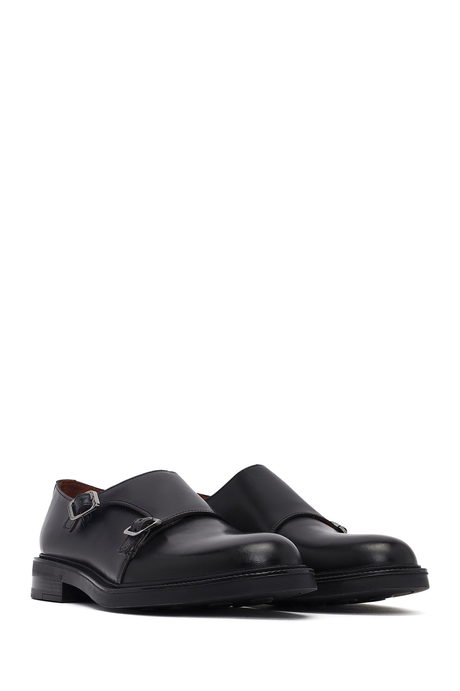 Men's Black Buckle Leather Casual Shoes