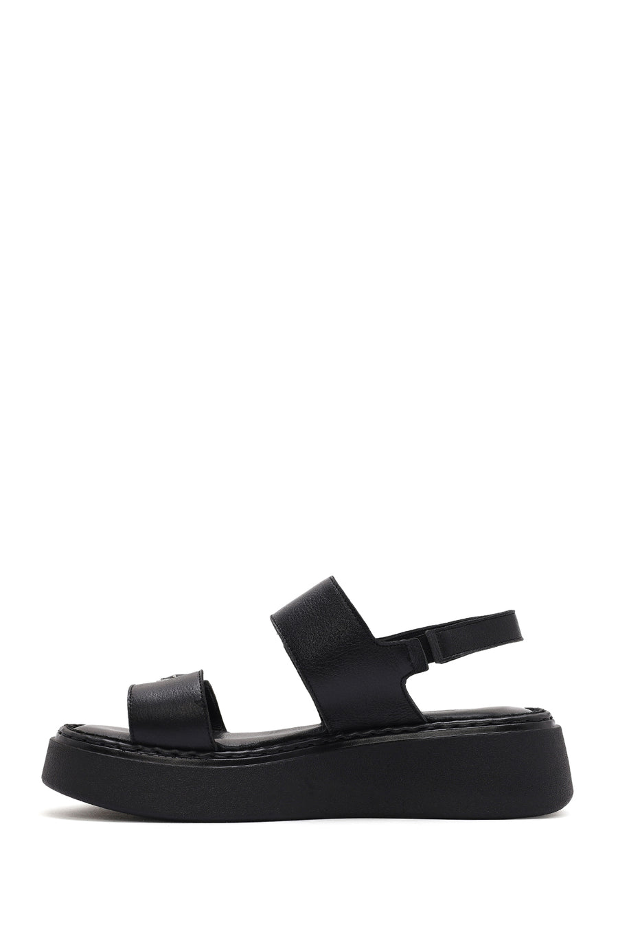 Women's Black Buckle Thick-Soled Leather Comfort Sandals
