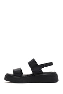 Women's Black Buckled Thick Soled Leather Comfort Sandals | Derimod