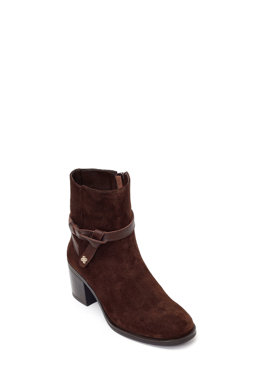 Woman Brown Zip Closure Chunky-Heeled Suede Leather Boots